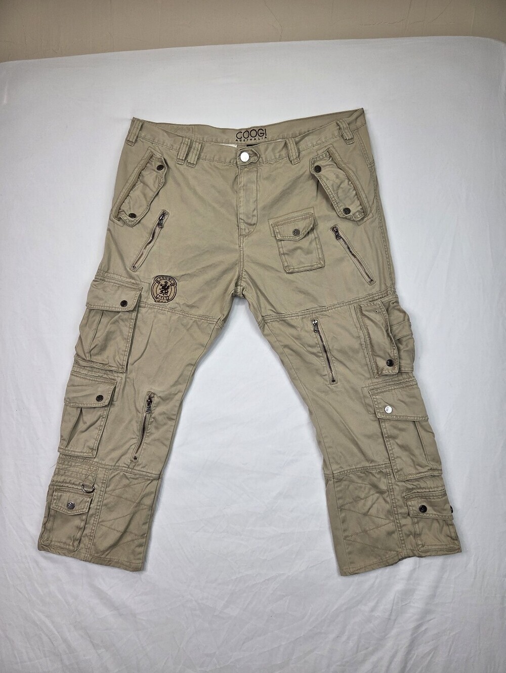 COOGI Australia Cargo Pants Mens 42 Beige Utility Cropped Y2K Streetwear